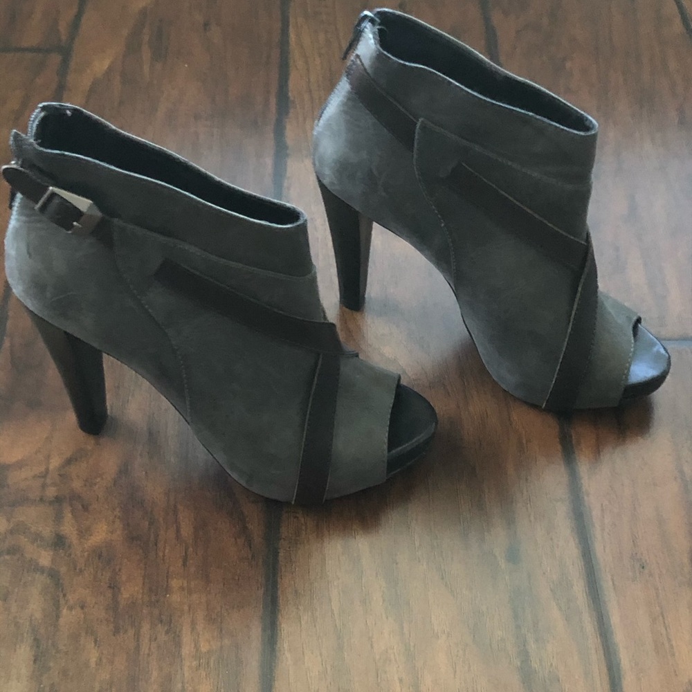 Peep toe leather booties